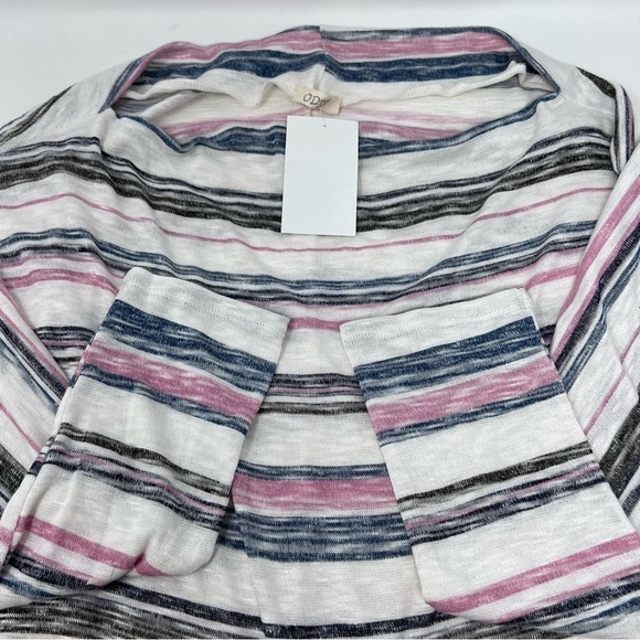 Oddy Pink Gray White Multi Stripe Relaxed Fit 3/4 Sleeve Top 2XL NWT Lightweight - Picture 9 of 11